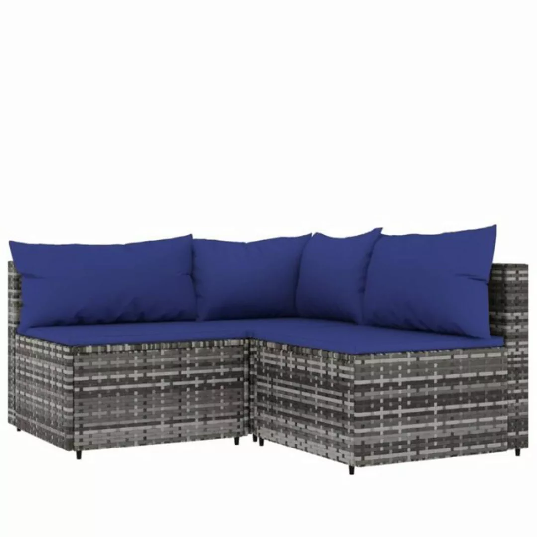 vidaXL Loungesofa 3-tlg. Garten-Lounge-Set mit Kissen Grau Poly Rattan, 1 T günstig online kaufen