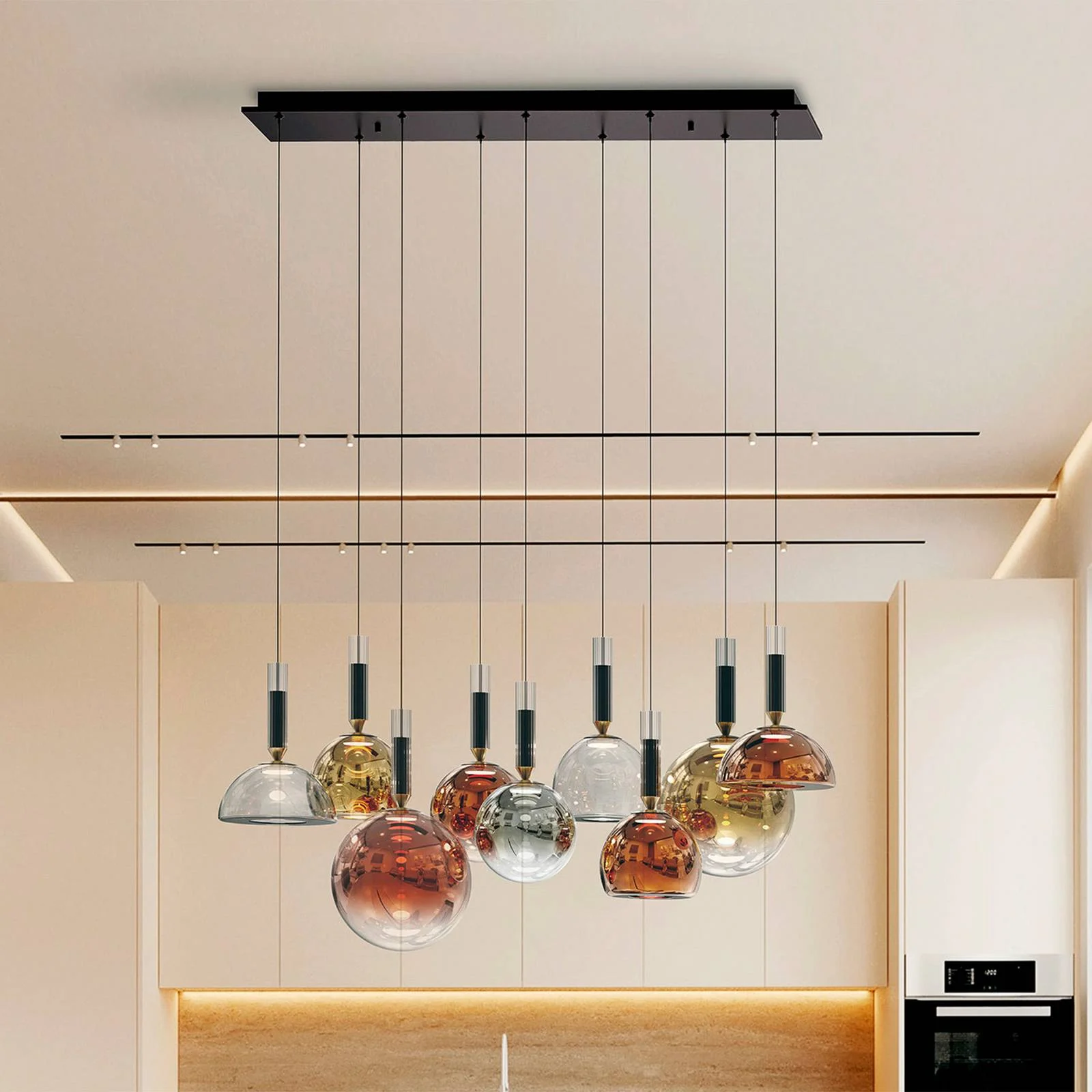LED-Hängelampe Charlize II 9-fl., Triac-dim, Glas vierfarbig günstig online kaufen
