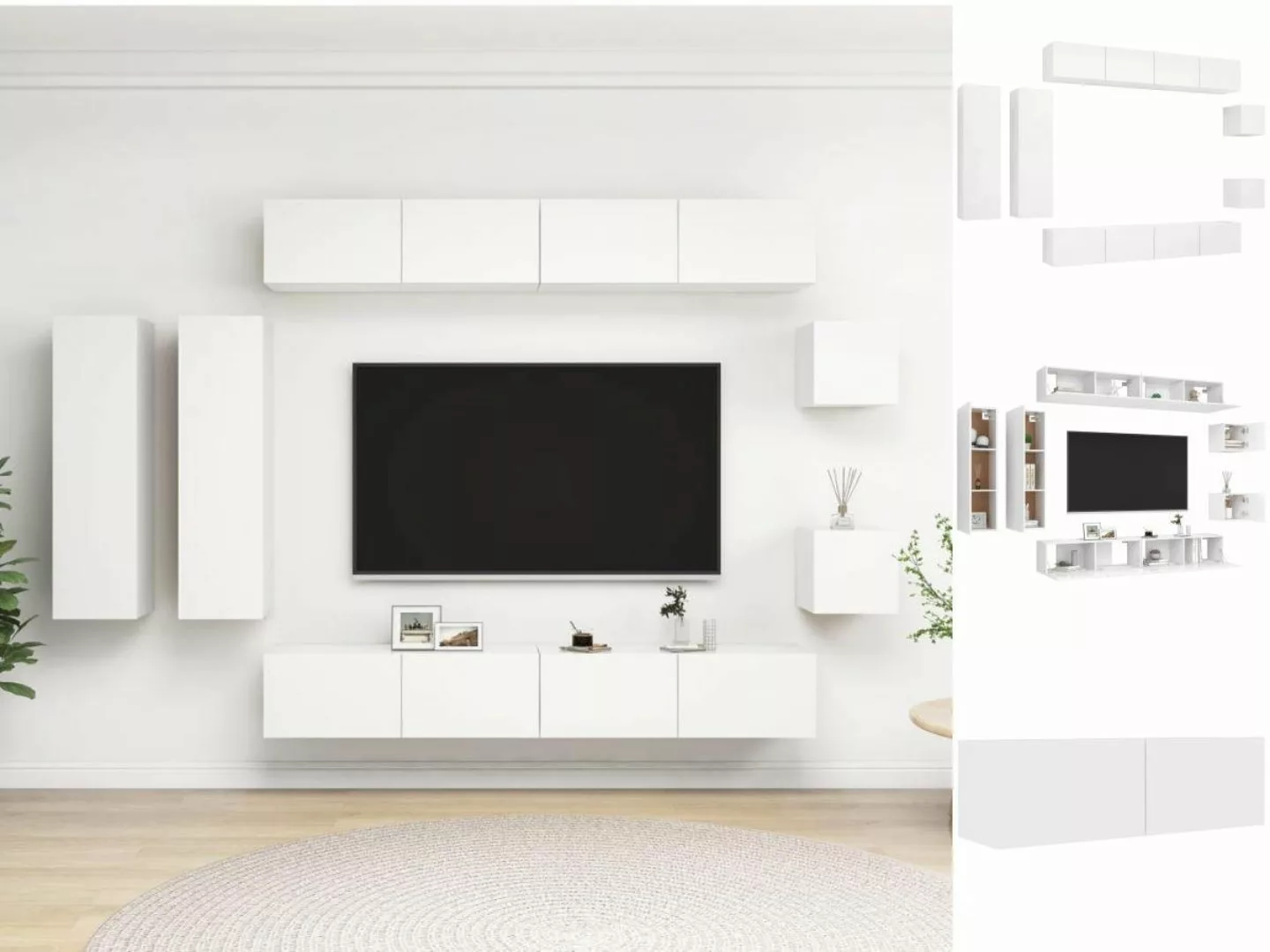 vidaXL Kleiderschrank 8-tlg TV-Schrank-Set Weiß Spanplatte TV-Konsole für F günstig online kaufen