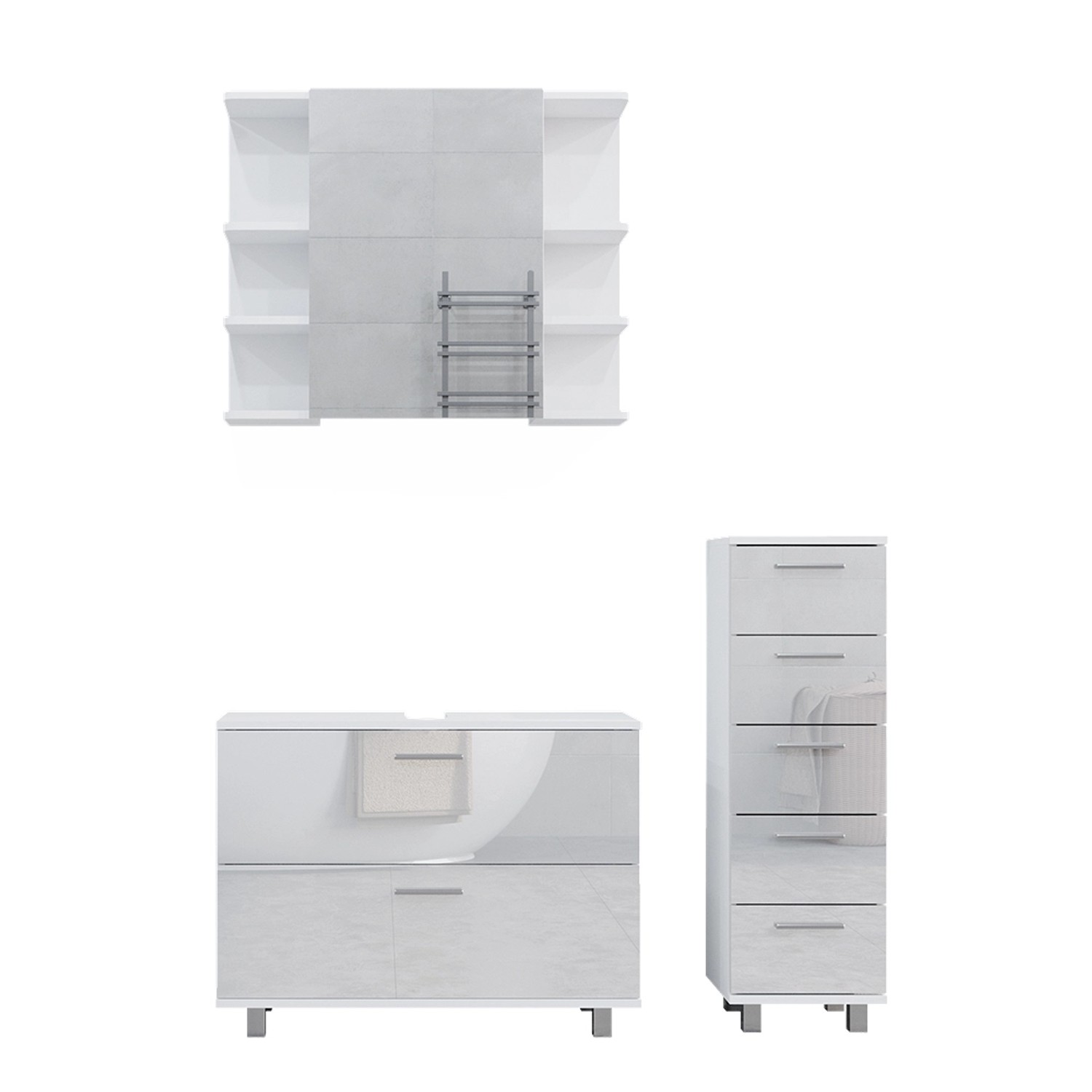 Vicco Badmöbel-Set Ilias Weiß Hochglanz 3 Teile mit Unterschrank 80 cm günstig online kaufen