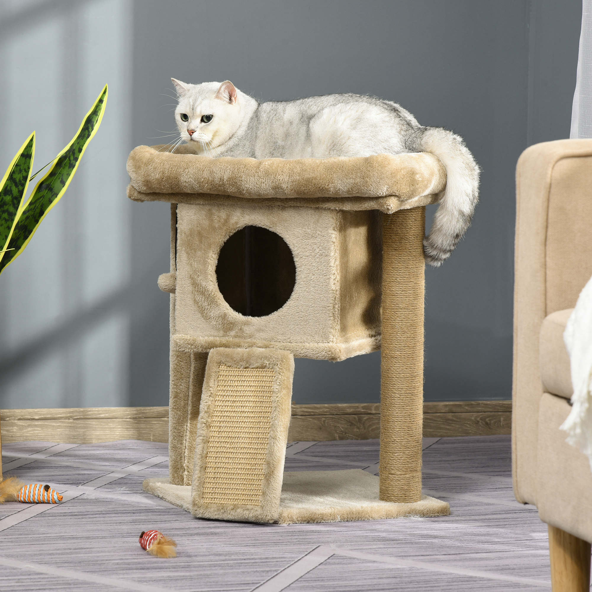 PawHut Kratzbaum katze 2 Ebenen mit Katzenhöhle und Spielball, Jute-Kratzma günstig online kaufen