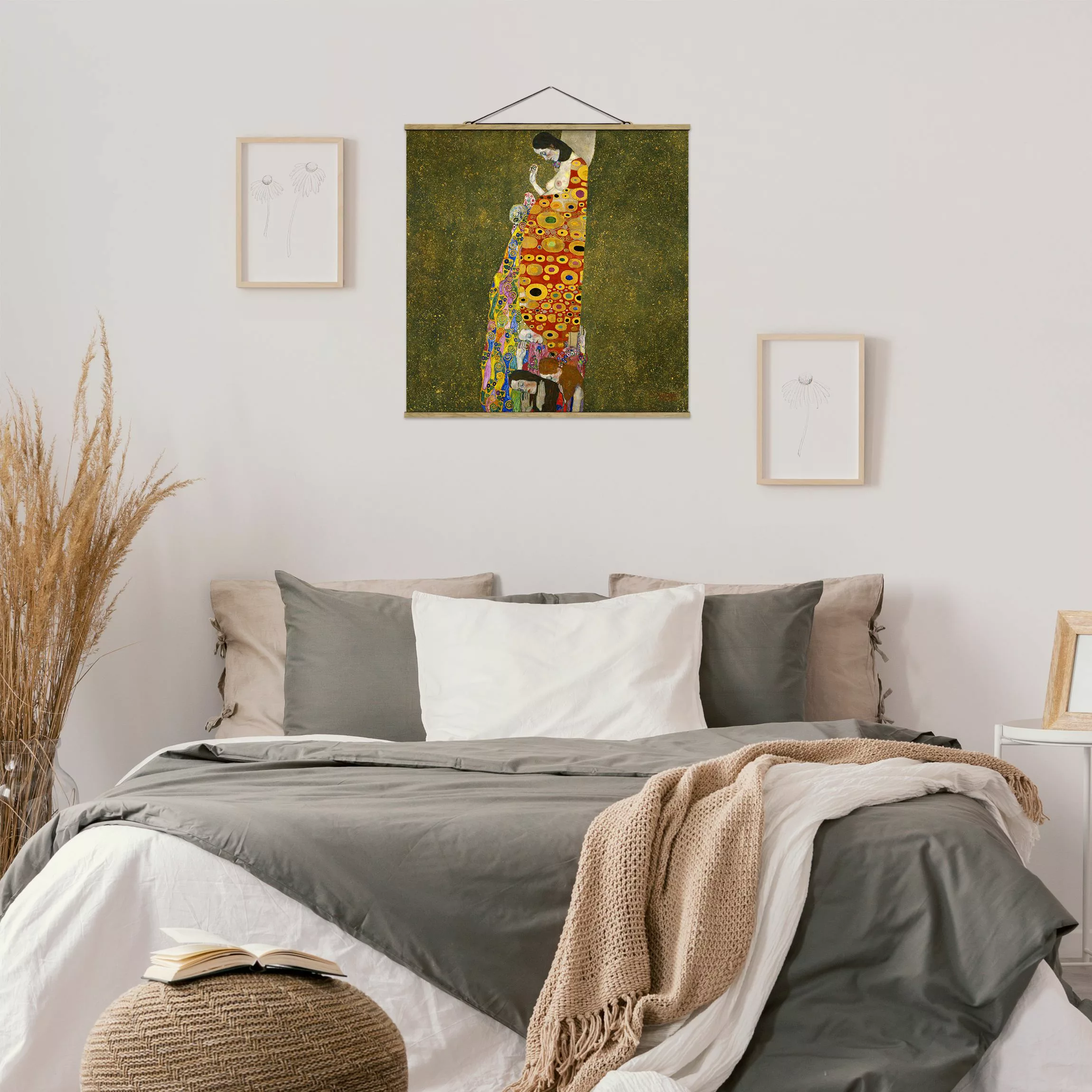 Stoffbild Kunstdruck mit Posterleisten - Quadrat Gustav Klimt - Die Hoffnun günstig online kaufen