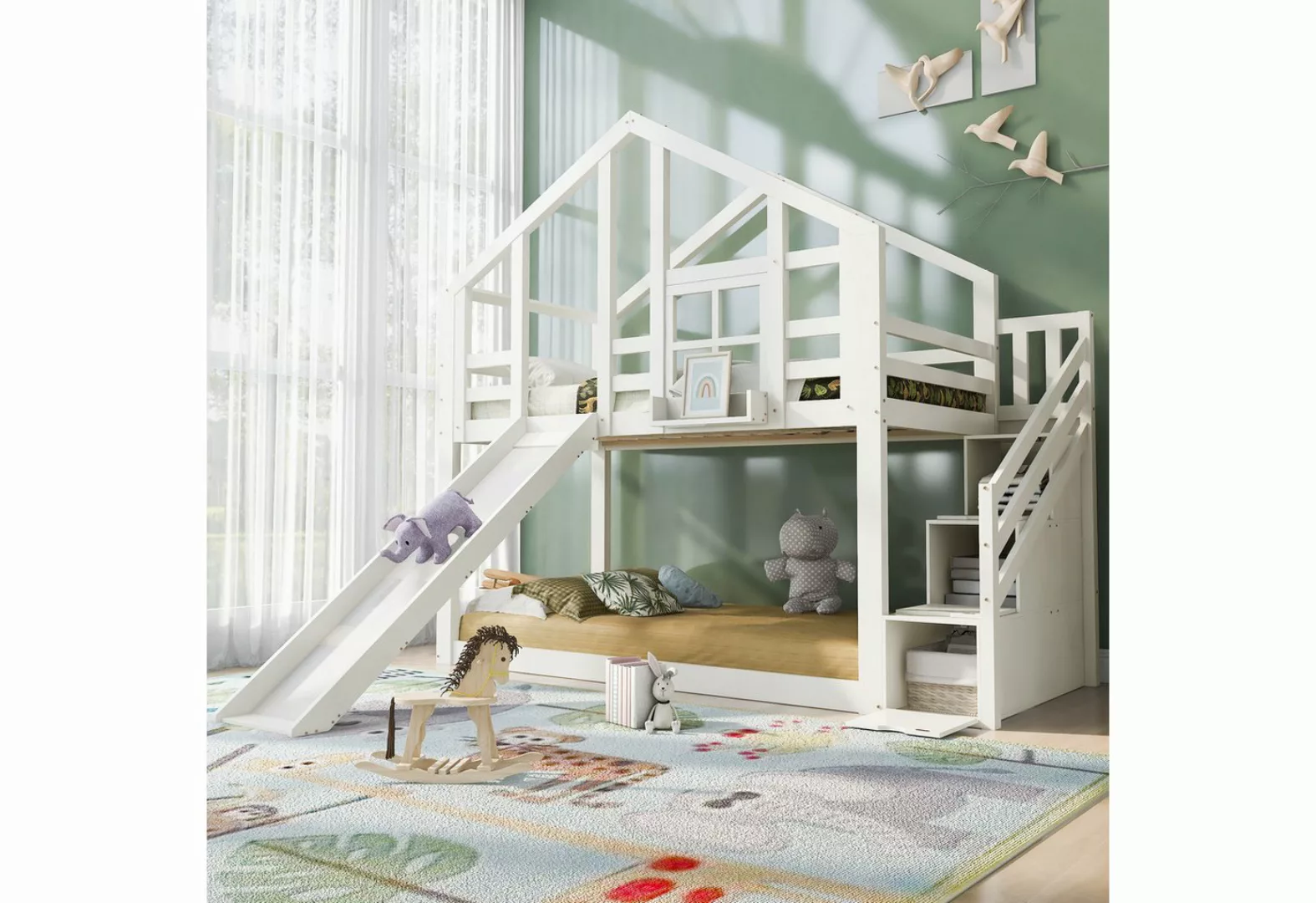 OKWISH Etagenbett Kinderbetten Einzelbett Gästebett (Hausbett Baumhaus, mit günstig online kaufen