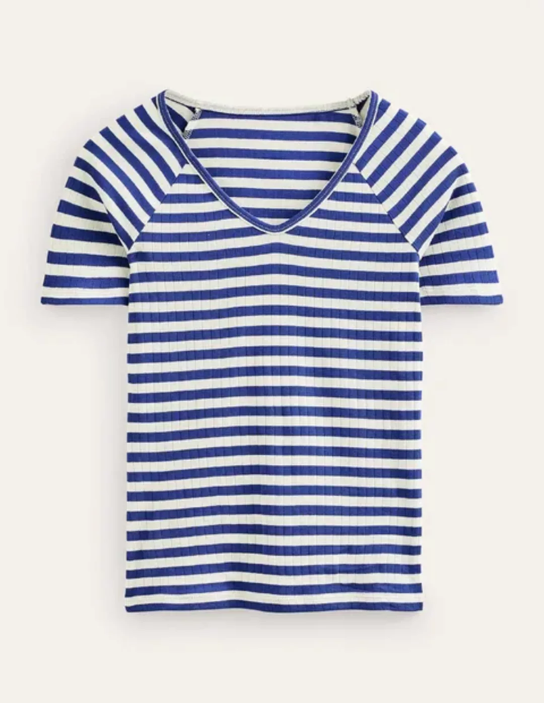 Ada Gestreiftes T-Shirt mit Rippstruktur Damen Boden, Lapisblau, Naturweiß günstig online kaufen