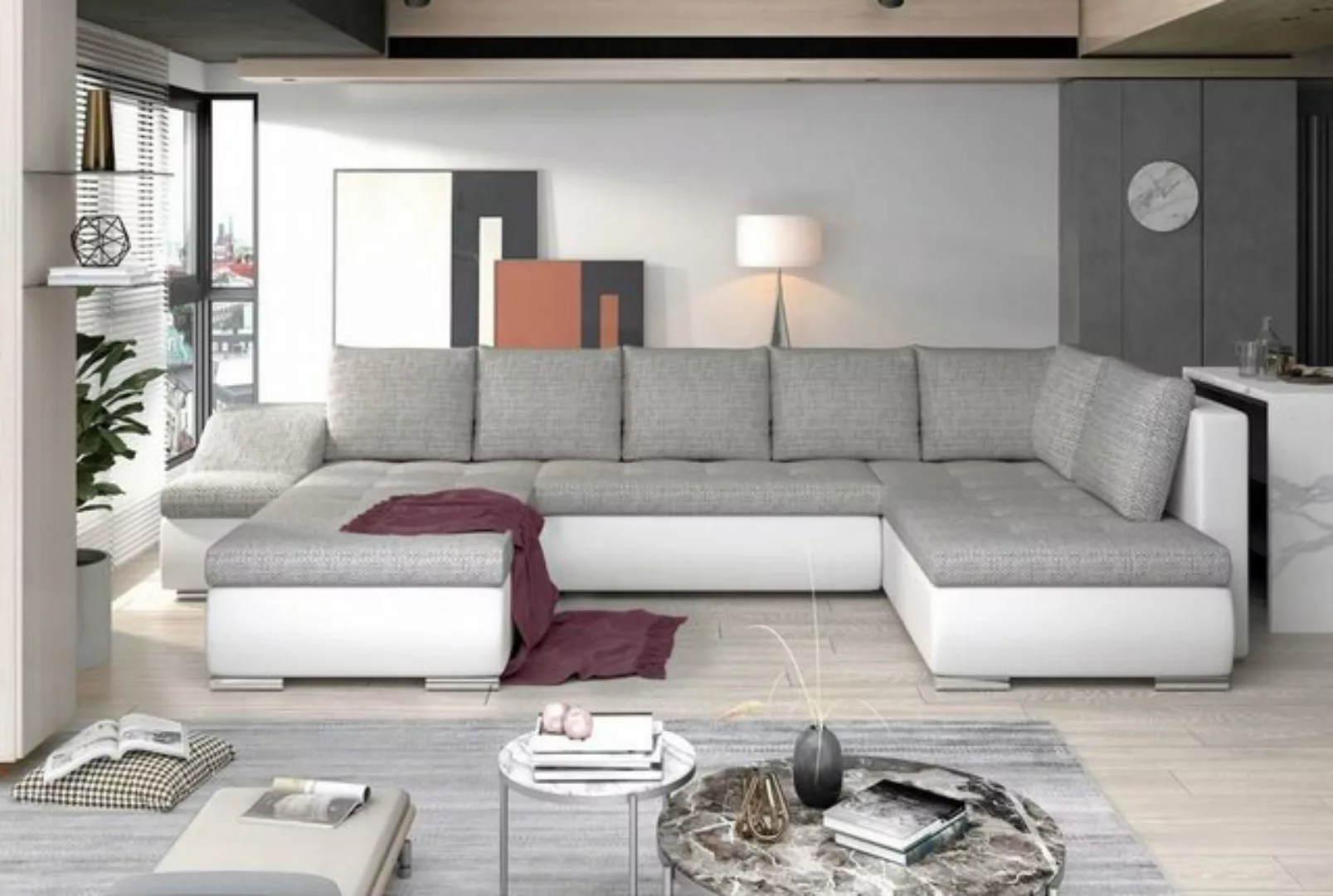 JVmoebel Ecksofa, Designer U-Form Polstersofa mit Rückenkissen günstig online kaufen