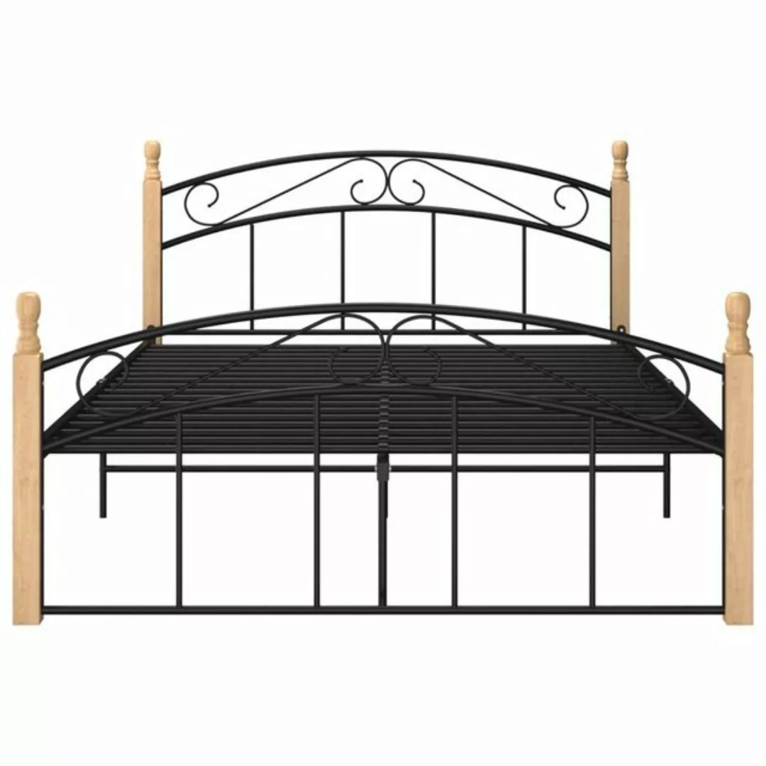 vidaXL Bettgestell Massivholzbett Schwarz Metall und Eiche 140x200 cm Bett günstig online kaufen