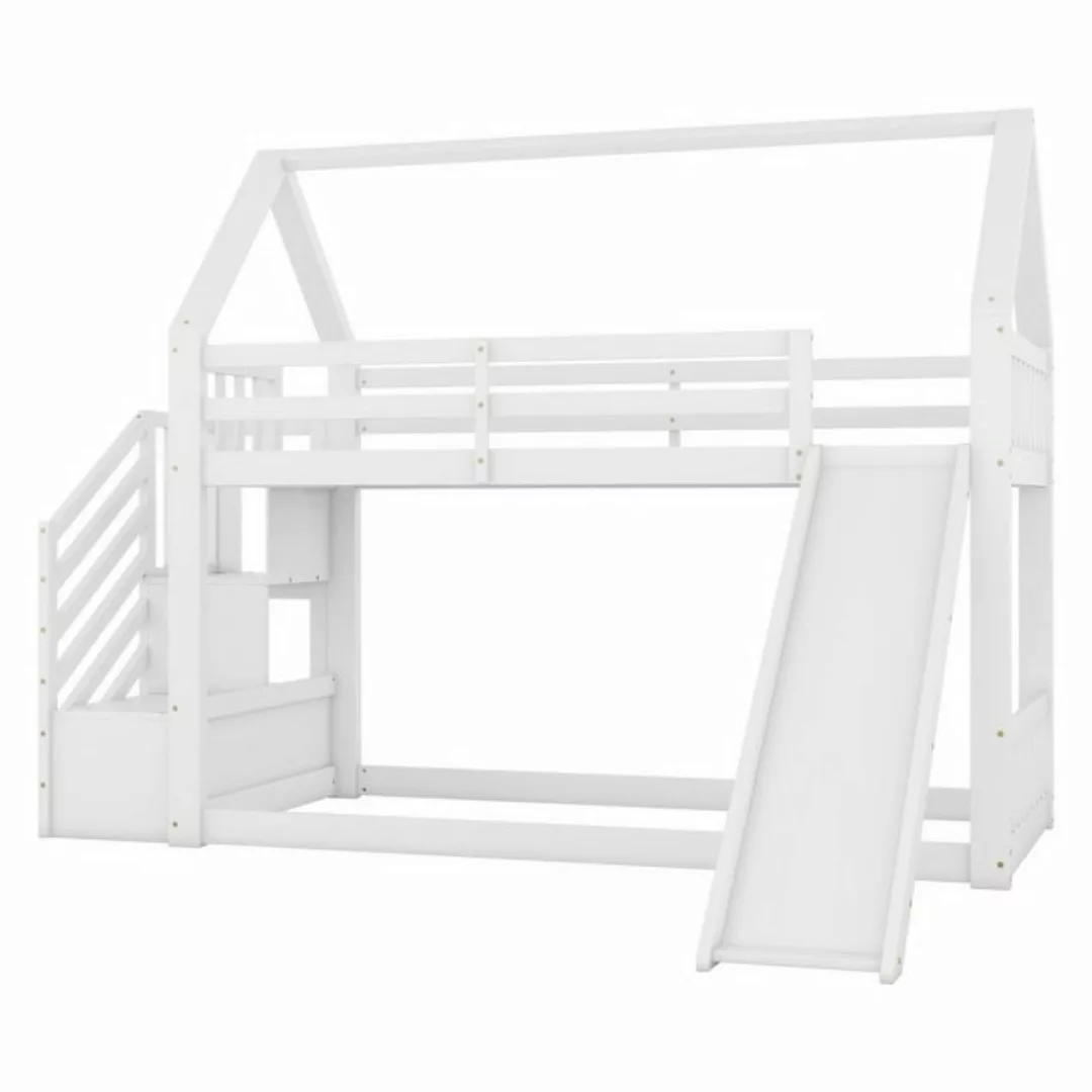 Flieks Etagenbett, Kinderbett mit Treppe & Rutsche & oberem Lattenrost 90x2 günstig online kaufen