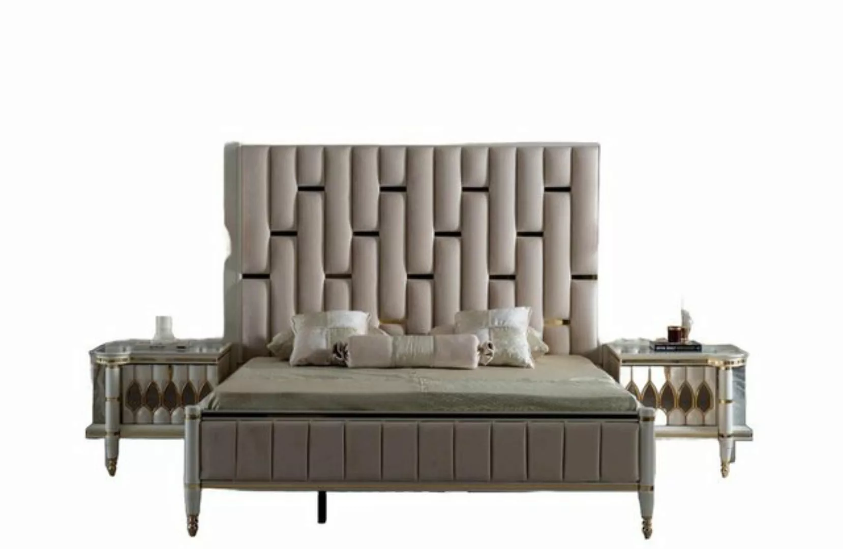 JVmoebel Bett Bett Beige Metall Möbel Elegantes Design Schlafzimmer Möbel L günstig online kaufen