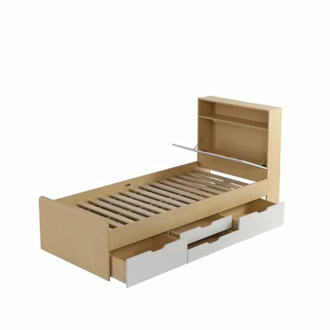 Gotagee Jugendbett Einzelbett 90x200cm Paneelbett mit 4 Schubladen Holzbett günstig online kaufen