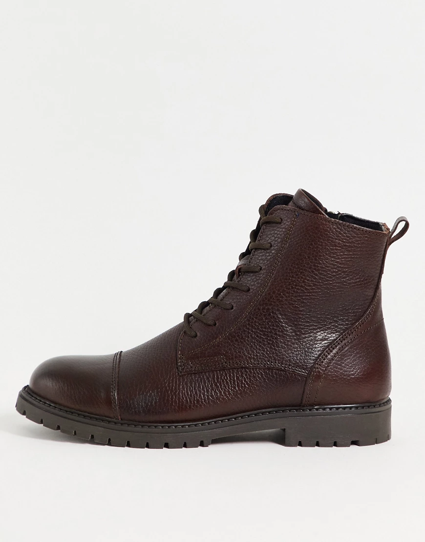 Selected Homme – Schnürstiefel aus Leder mit Reißverschluss in Braun günstig online kaufen