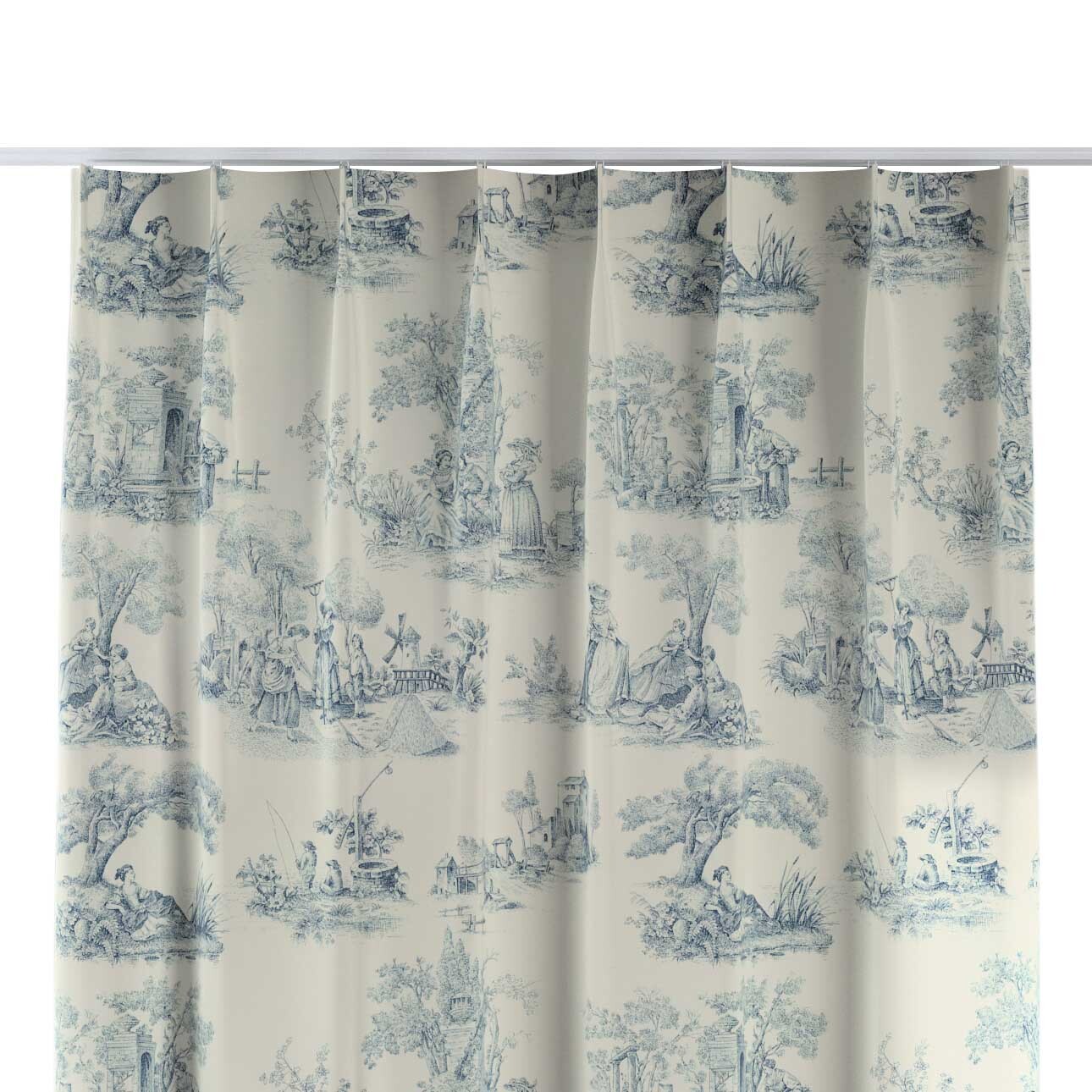 Vorhang mit flämischen 1-er Falten, creme- blau, Avinon (132-66) günstig online kaufen