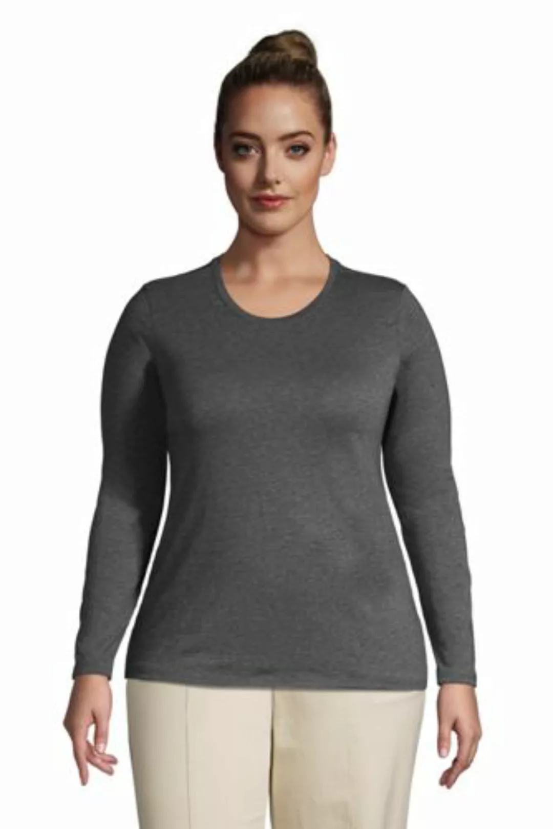 Supima-Shirt, Langarm in großen Größen, Damen, Größe: 48-50 Plusgrößen, Gra günstig online kaufen