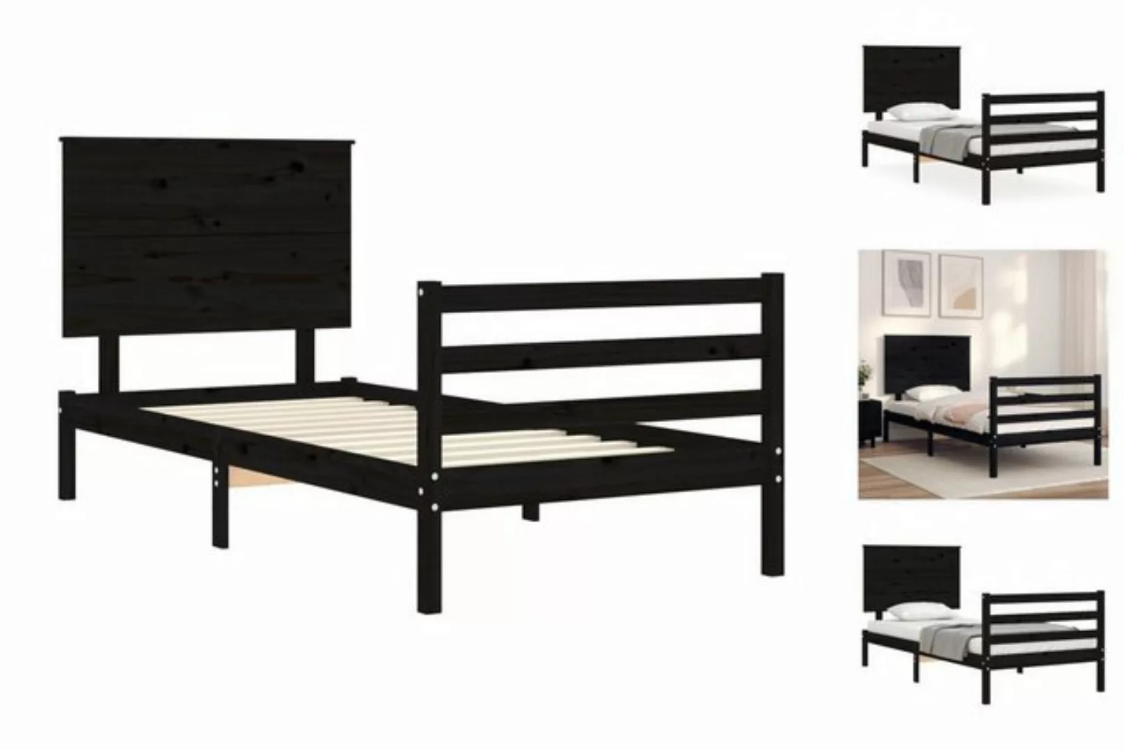 vidaXL Bett Massivholzbett mit Kopfteil Schwarz 90x200 cm günstig online kaufen