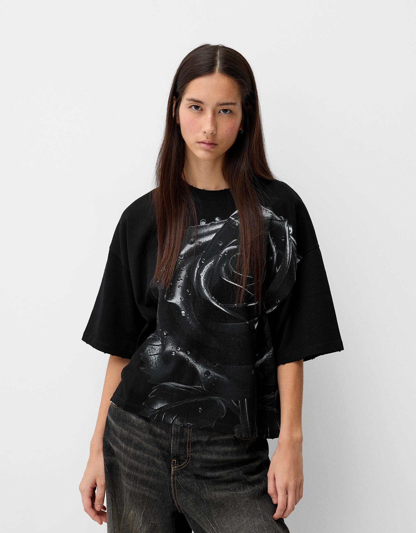 Bershka Oversize-T-Shirt Generation Bershka Mit Kurzen Ärmeln Und Print Dam günstig online kaufen