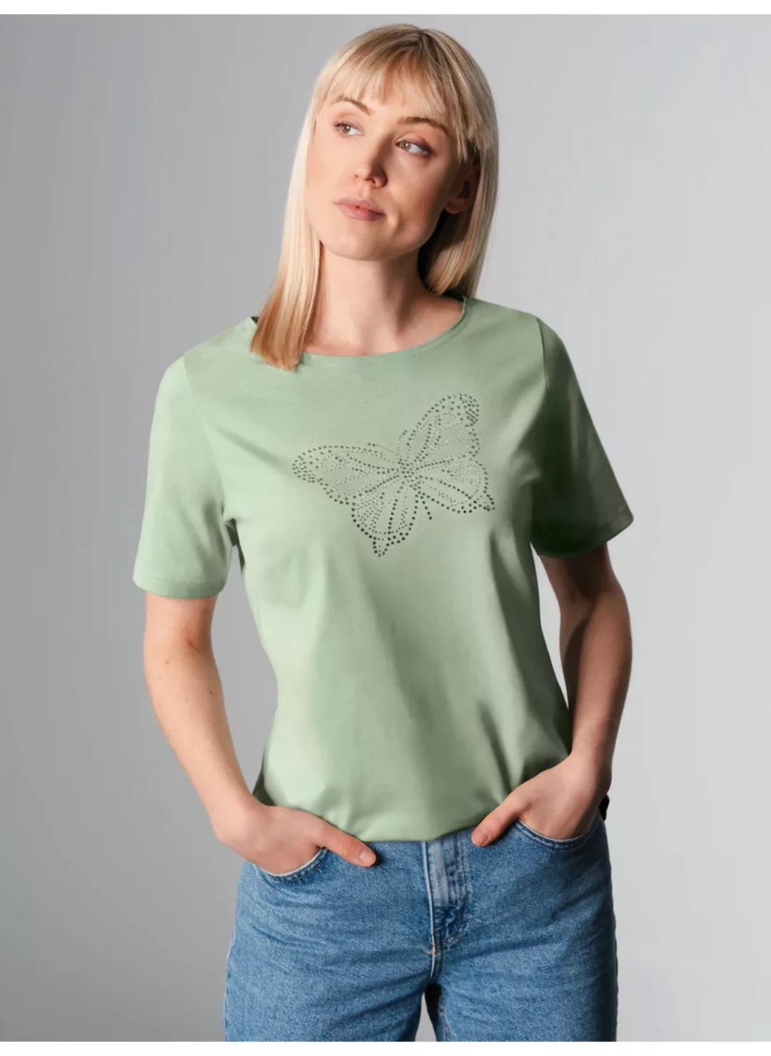 Trigema T-Shirt "TRIGEMA T-Shirt mit Schmetterling aus Strasssteinen" günstig online kaufen