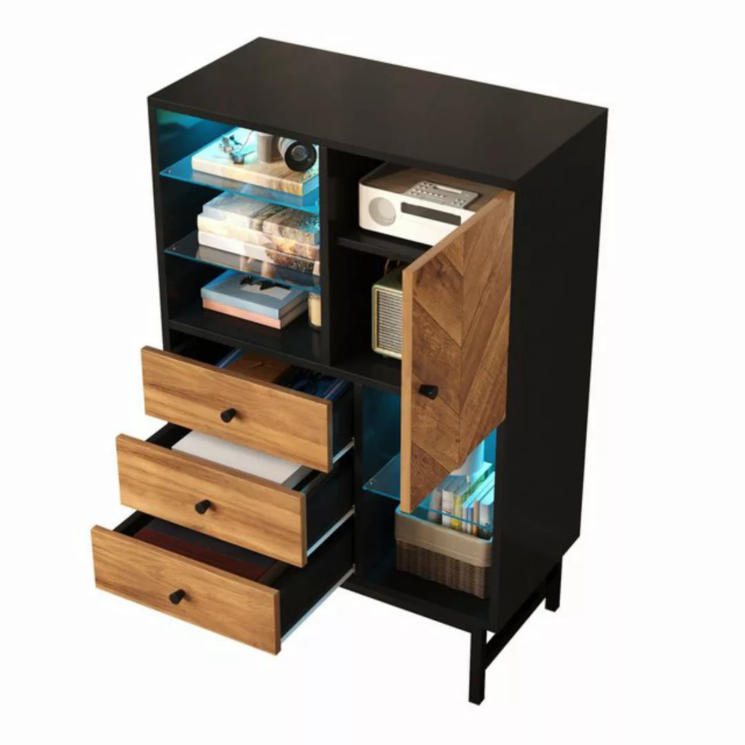 REDOM Vitrine mit dreieckige Holzmaserung (Wohnzimmerschrank, Highboard, Au günstig online kaufen