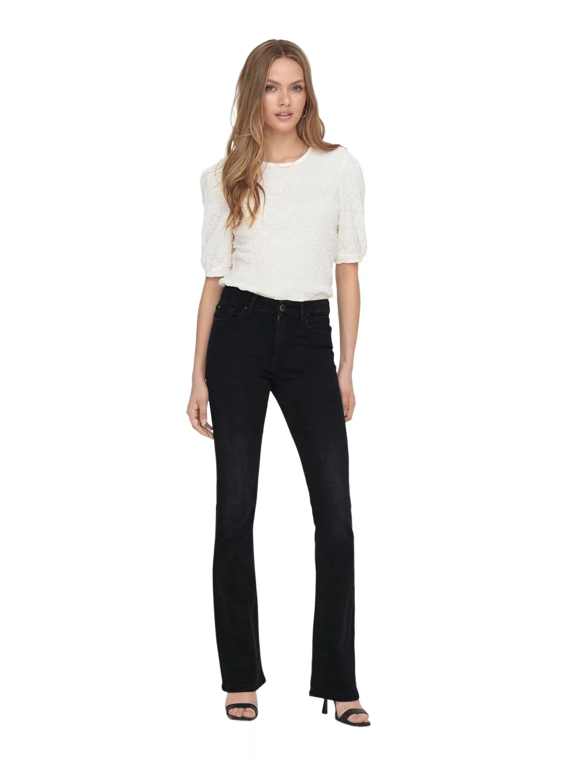 Only Damen Jeans ONLBLUSH MID FLARED TAI1099 Schwarz - Washed Black günstig online kaufen