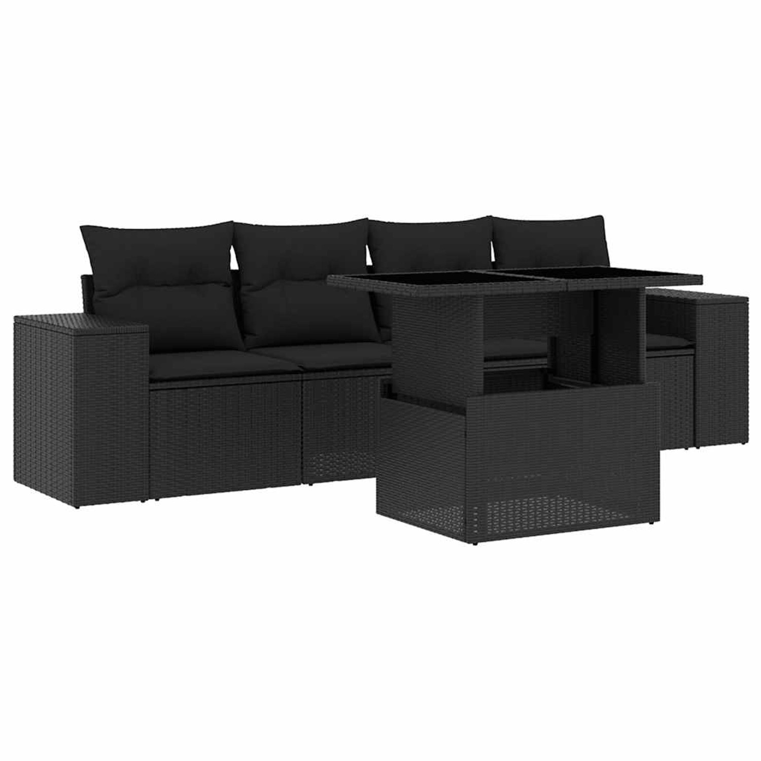 vidaXL 5-Tlg Garten-Sofagarnitur mit Kissen Schwarz Poly Rattan 3268985 günstig online kaufen
