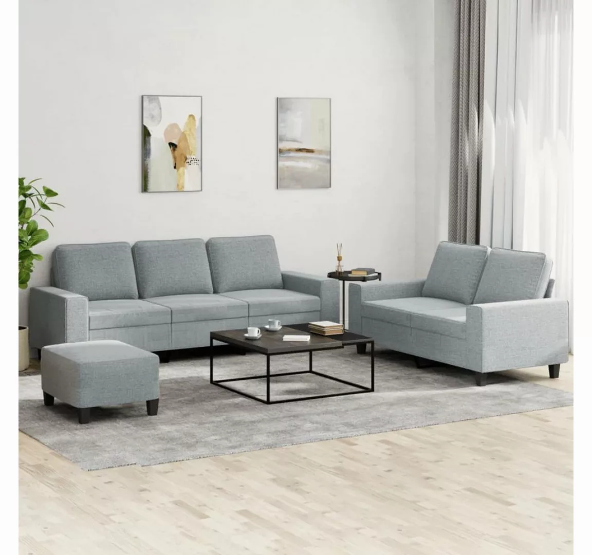 vidaXL Sofa Sofagarnitur Set mit Kissen Stoff, 3-tlg., Hellgrau günstig online kaufen