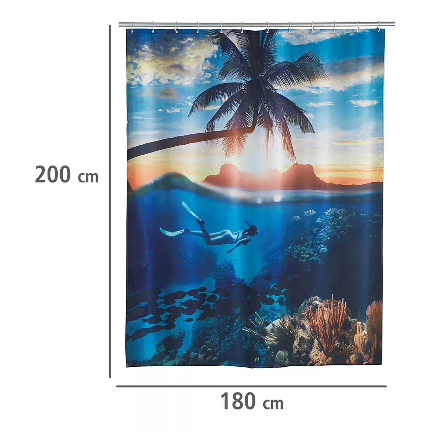 home24 WENKO Duschvorhang Underwater Mehrfarbig Webstoff 180x200 cm (BxH) günstig online kaufen