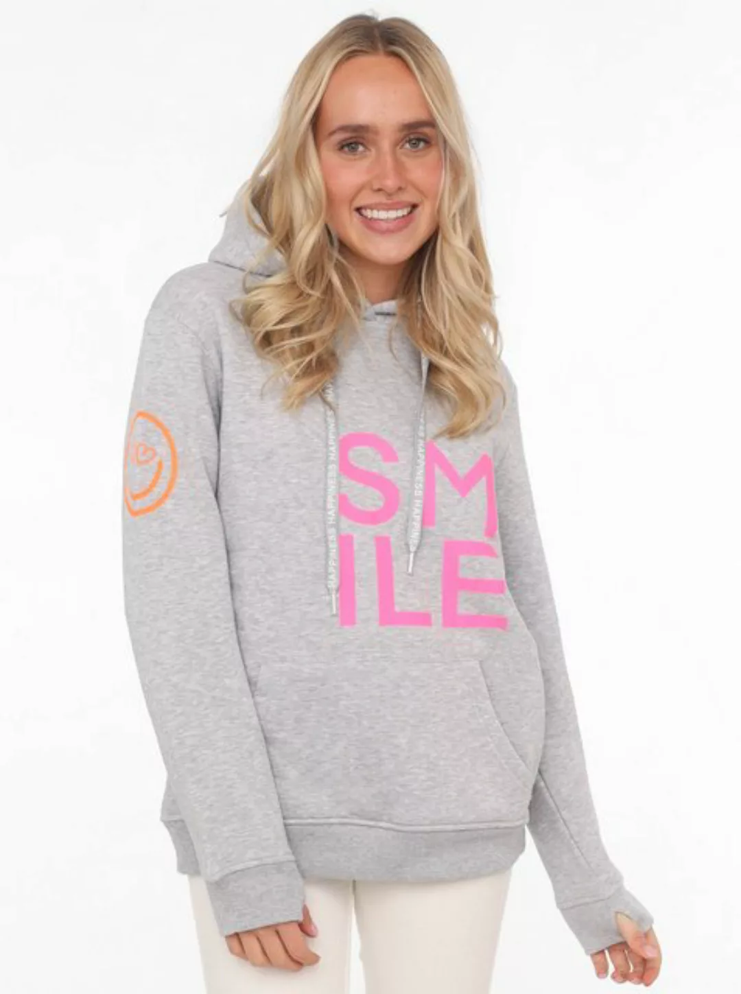 Zwillingsherz Kapuzensweatshirt, mit "Smile"-Aufdruck in Neonfarben und ges günstig online kaufen