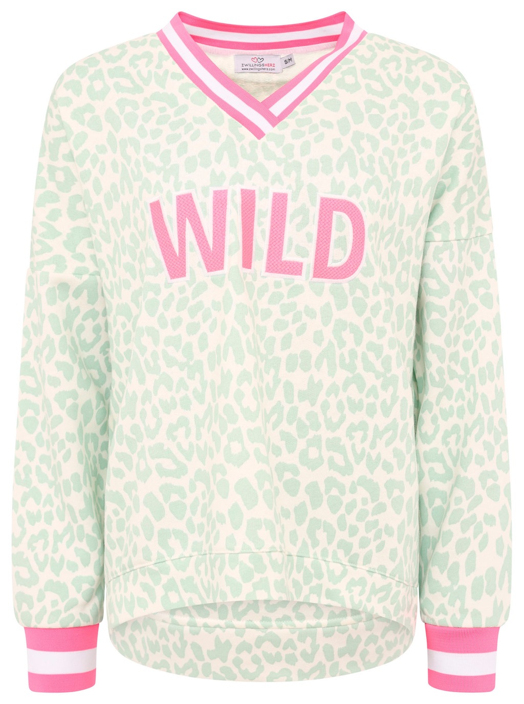 Zwillingsherz Sweatshirt ""Leo Pastell"", mit V-Ausschnitt, gestreiften Bün günstig online kaufen
