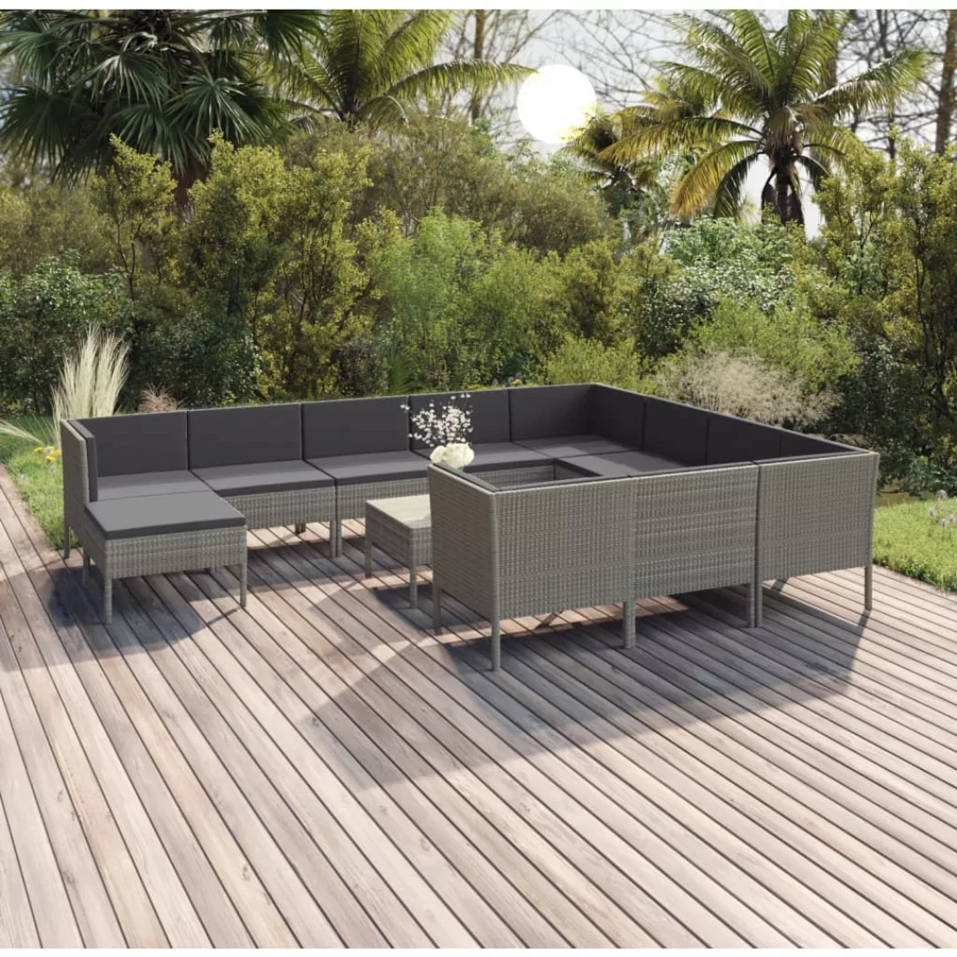 12-tlg. Garten-lounge-set Mit Auflagen Poly Rattan Grau günstig online kaufen