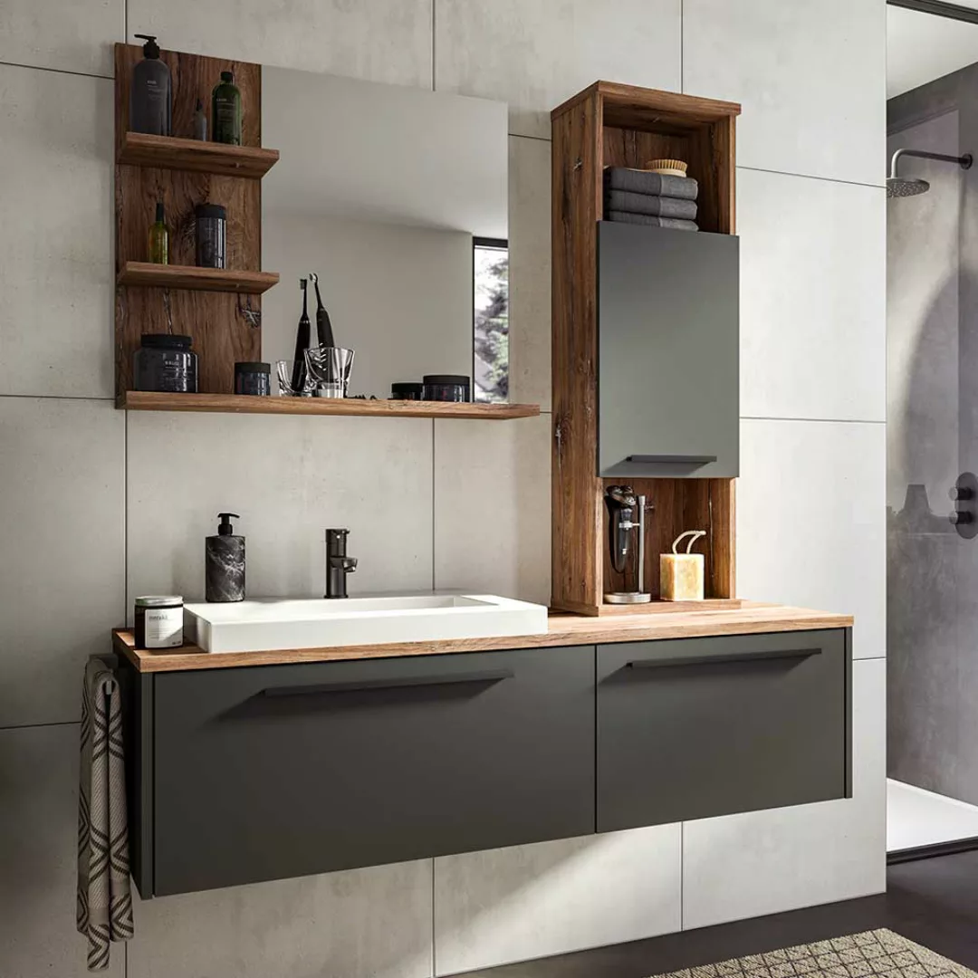 Badezimmermöbel 3er Set in modernem Design 140 cm breit (dreiteilig) günstig online kaufen