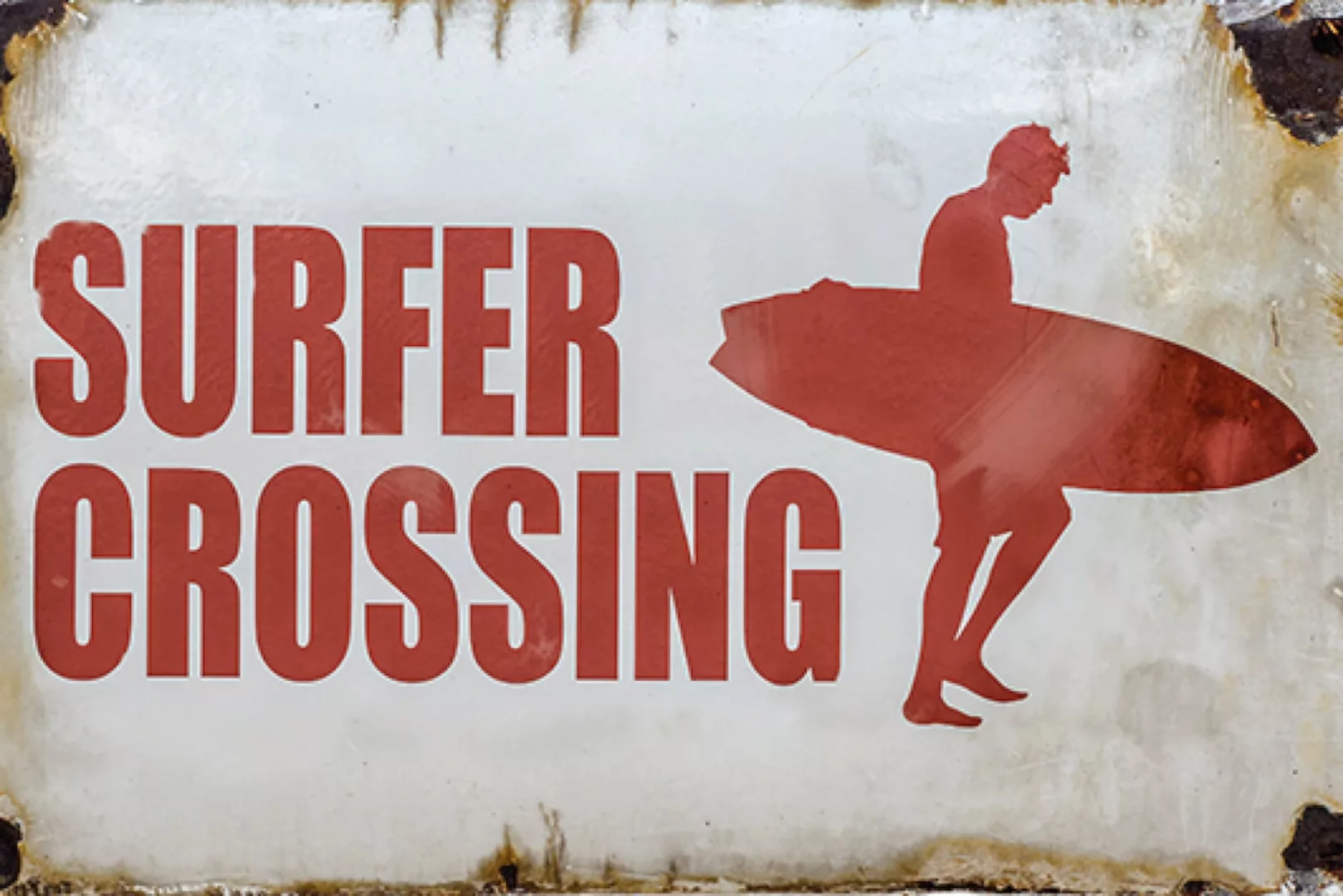 queence Metallbild "SURFER CROSSING", Sprüche & Texte günstig online kaufen