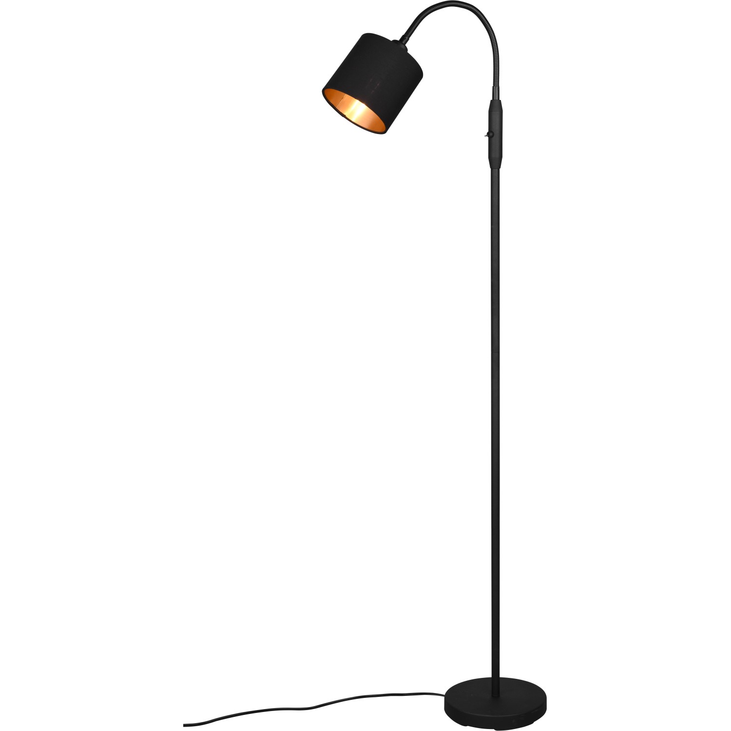 Stehlampe Tommy, schwarz/gold, Höhe 130 cm, Metall/Stoff günstig online kaufen