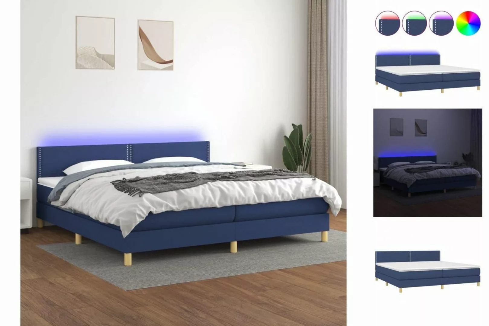 vidaXL Boxspringbett Boxspringbett mit Matratze LED Blau 200x200 cm Stoff B günstig online kaufen