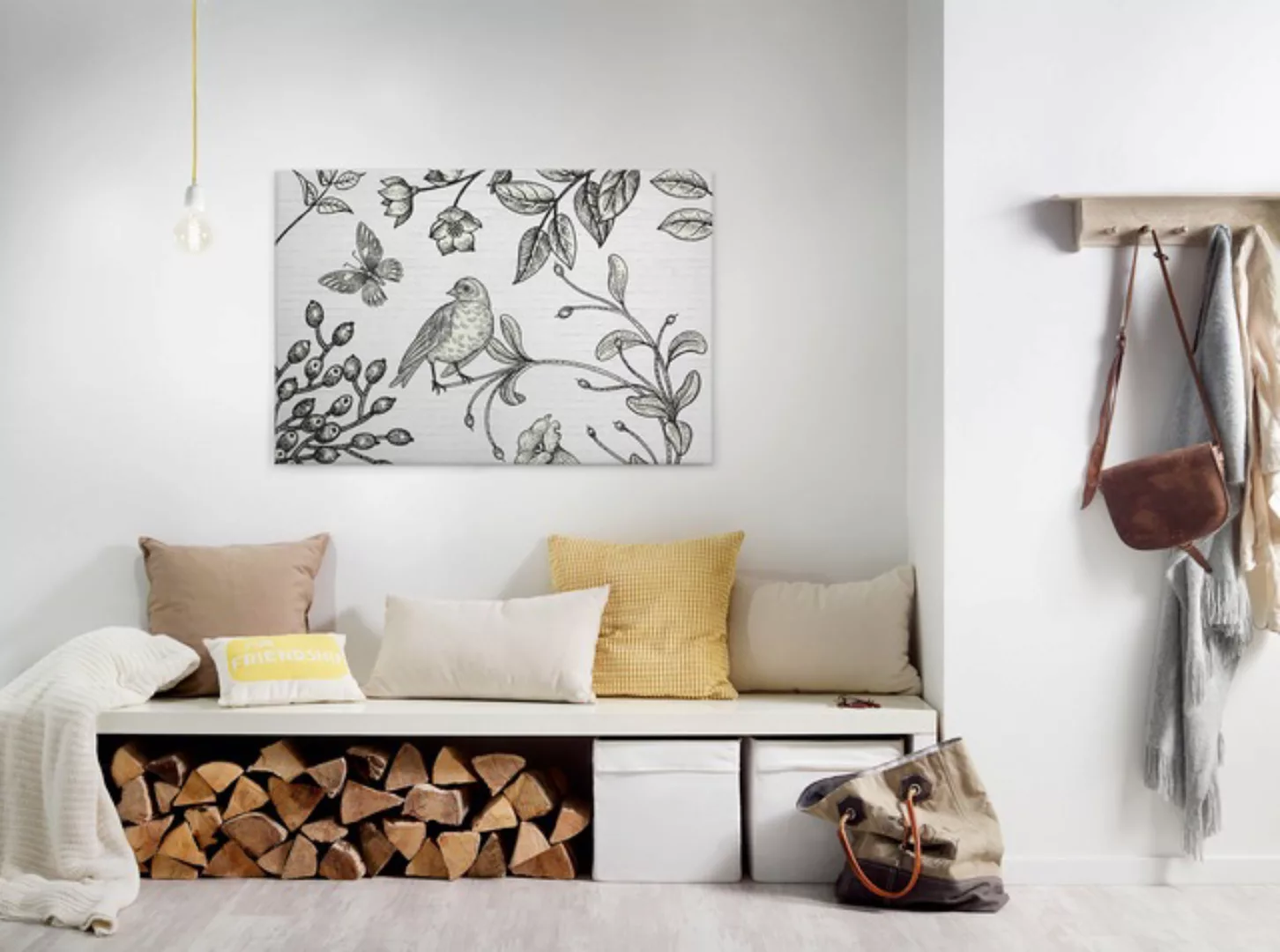 Bricoflor Holzschnitt Bild In Schwarz Weiß Leinwand Bild Mit Gezeichnetem V günstig online kaufen