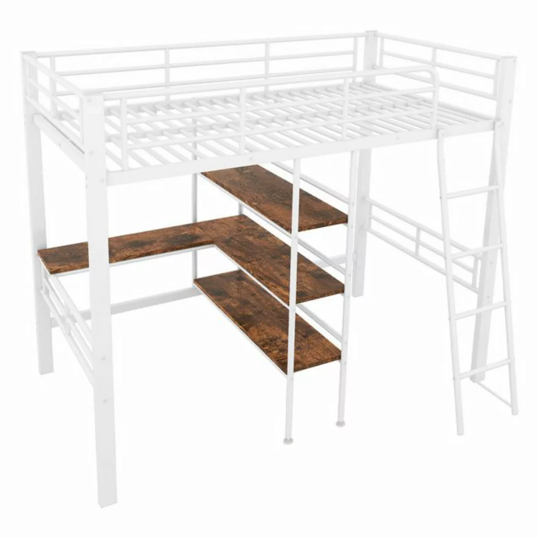 Gotagee Hochbett Metallbett 90x200cm mit Schreibtisch Regale Eisenrahmen Ei günstig online kaufen