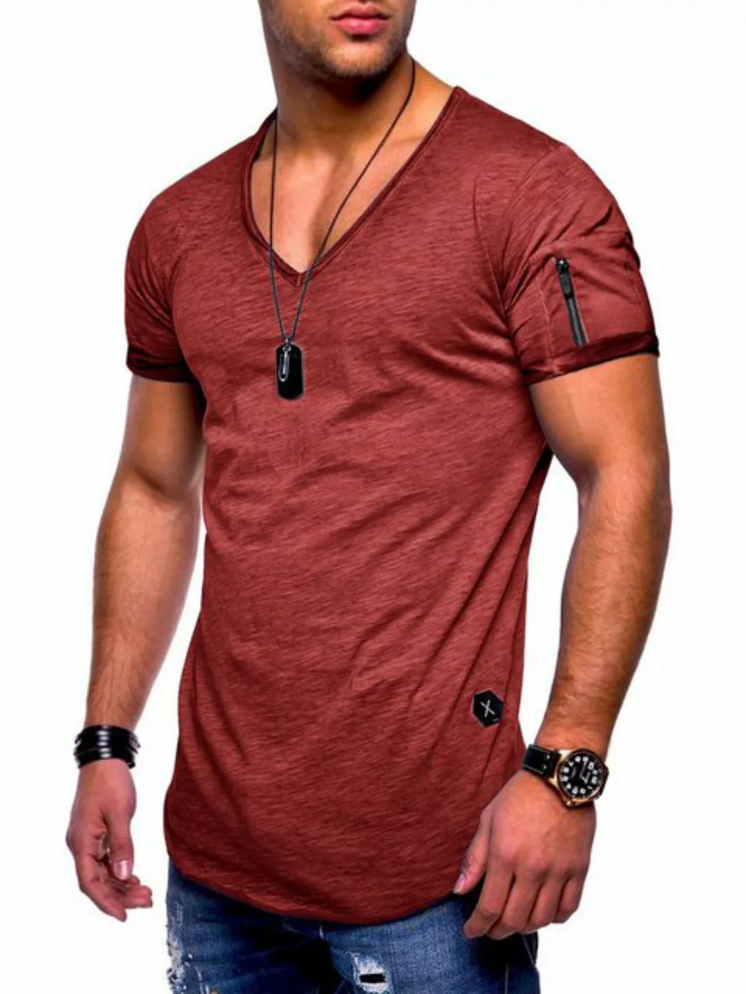 SOULSTAR T-Shirt BHKNINW Herren Basic Kurzarm V-Neck Oversized Shirt V-Auss günstig online kaufen