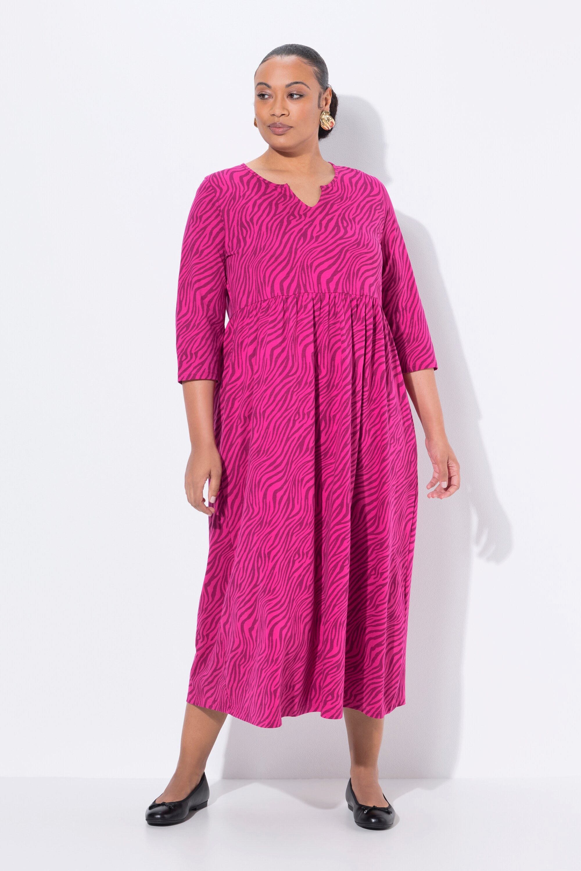 Ulla Popken Maxikleid Jersey-Maxikleid A-Linie Tunika-Ausschnitt günstig online kaufen
