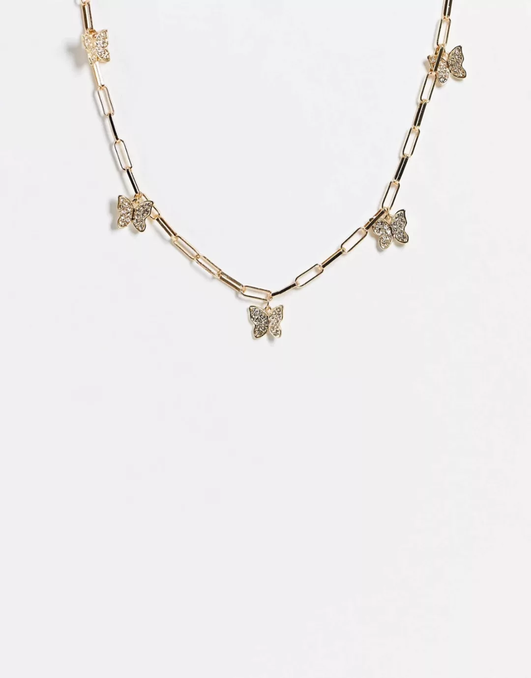Pieces – Halskette mit Gliederdesign und Schmetterlingsanhänger in goldfarb günstig online kaufen