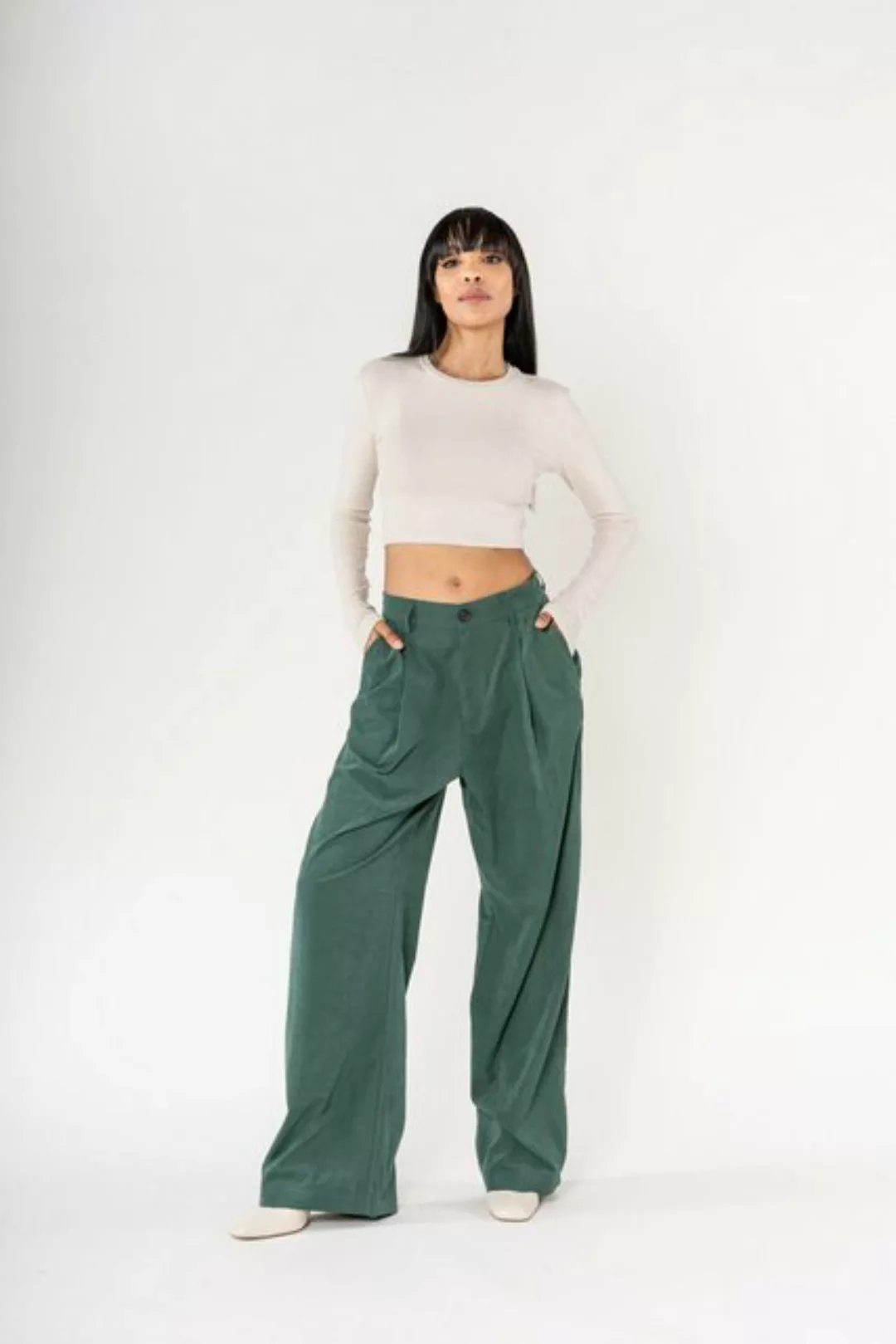 Nina Carter Stoffhose Weite Samt Hose mit Elegant Lockerem Beinschnitt Pant günstig online kaufen