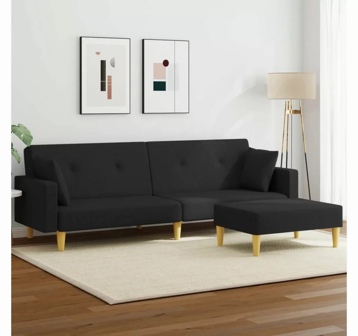 vidaXL Sofa Schlafsofa 2-Sitzer mit Fußhocker Stoff, Modell 1, Schwarz günstig online kaufen