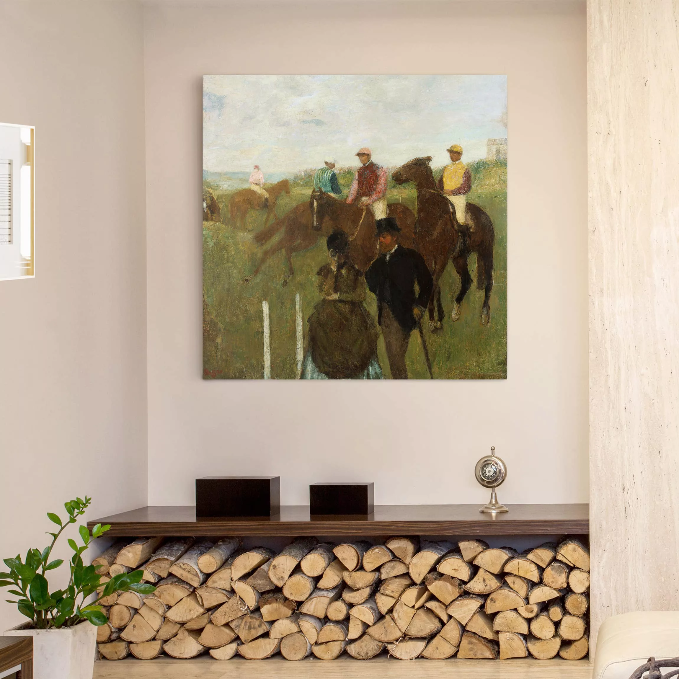 Leinwandbild Kunstdruck - Quadrat Edgar Degas - Jockeys auf Rennbahn günstig online kaufen