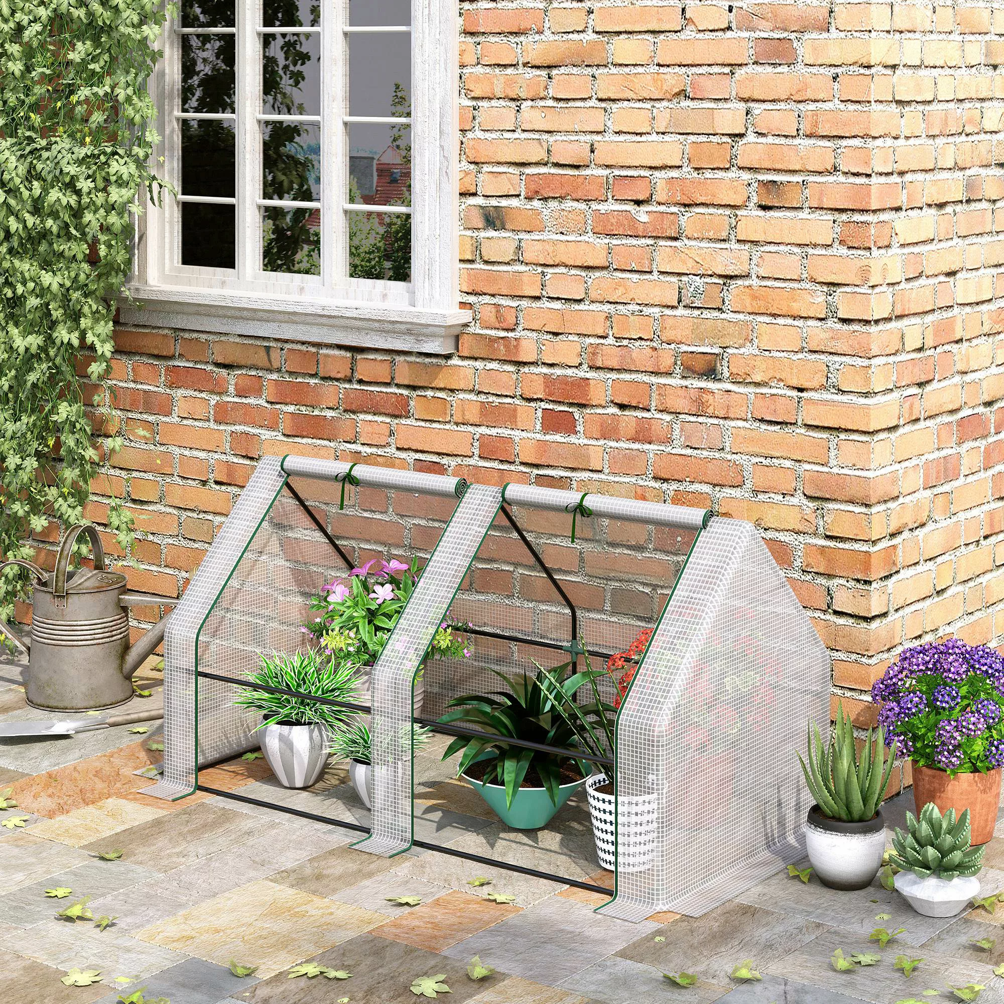 Outsunny Mini Gewächshaus  Foliengewächshaus mit 2 Rollfenstern, für Garten günstig online kaufen