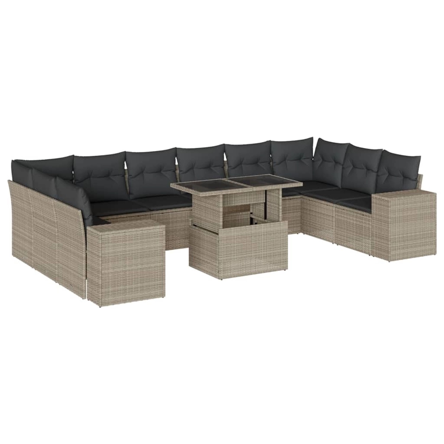 vidaXL 11-Tlg Garten-Sofagarnitur mit Kissen Hellgrau Poly Rattan 3269412 günstig online kaufen
