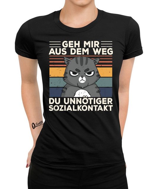 Quattro Formatee Kurzarmshirt Katze Unnötiger Sozialkontakt - Lustiger Spru günstig online kaufen