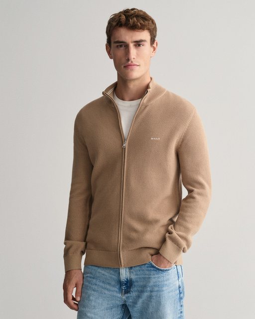 Gant Strickjacke COTTON PIQUE ZIP CARDIGAN mit Logostickerei auf der Brust günstig online kaufen