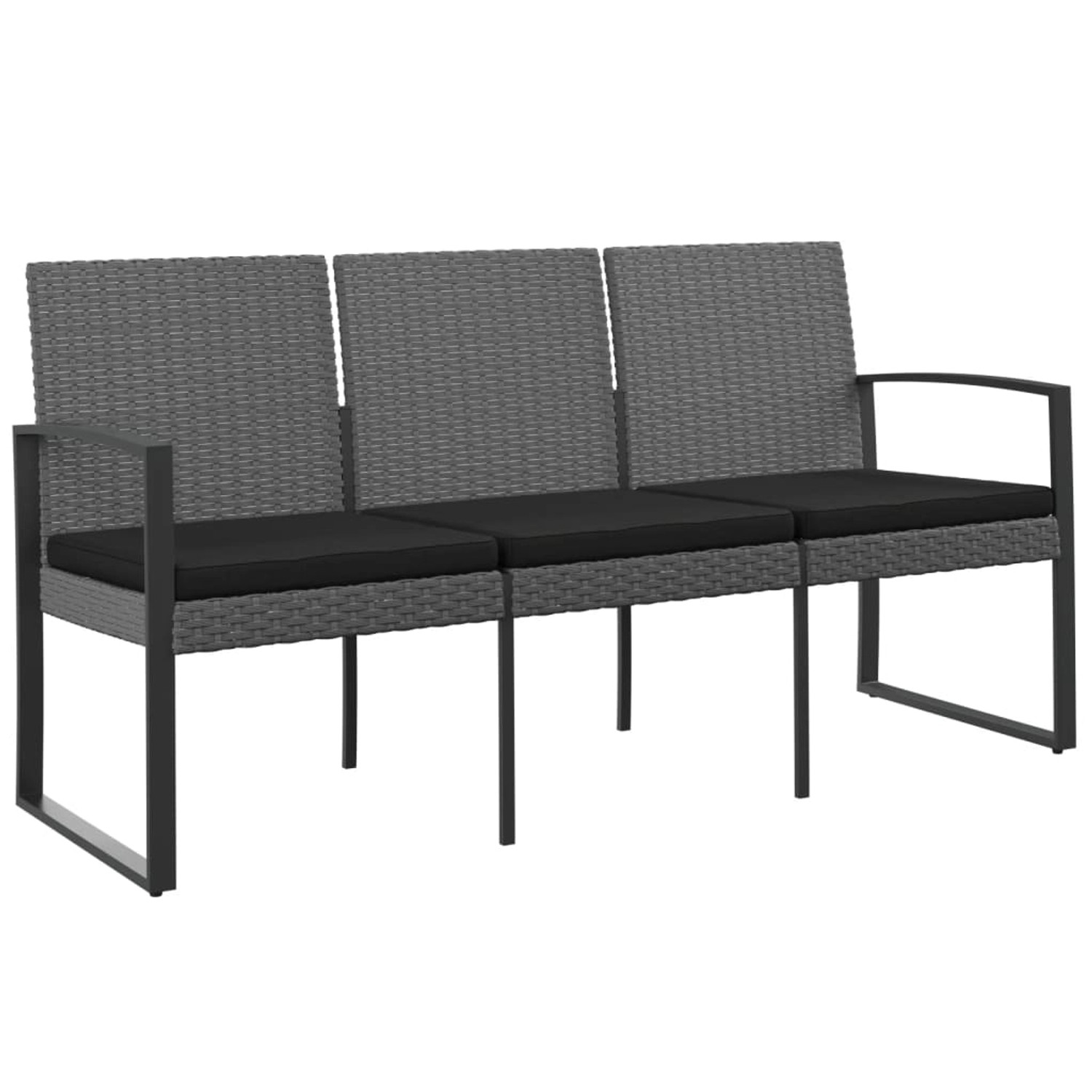 furnicato Gartenbank 3-Sitzer mit Kissen Dunkelgrau PP-Rattan günstig online kaufen
