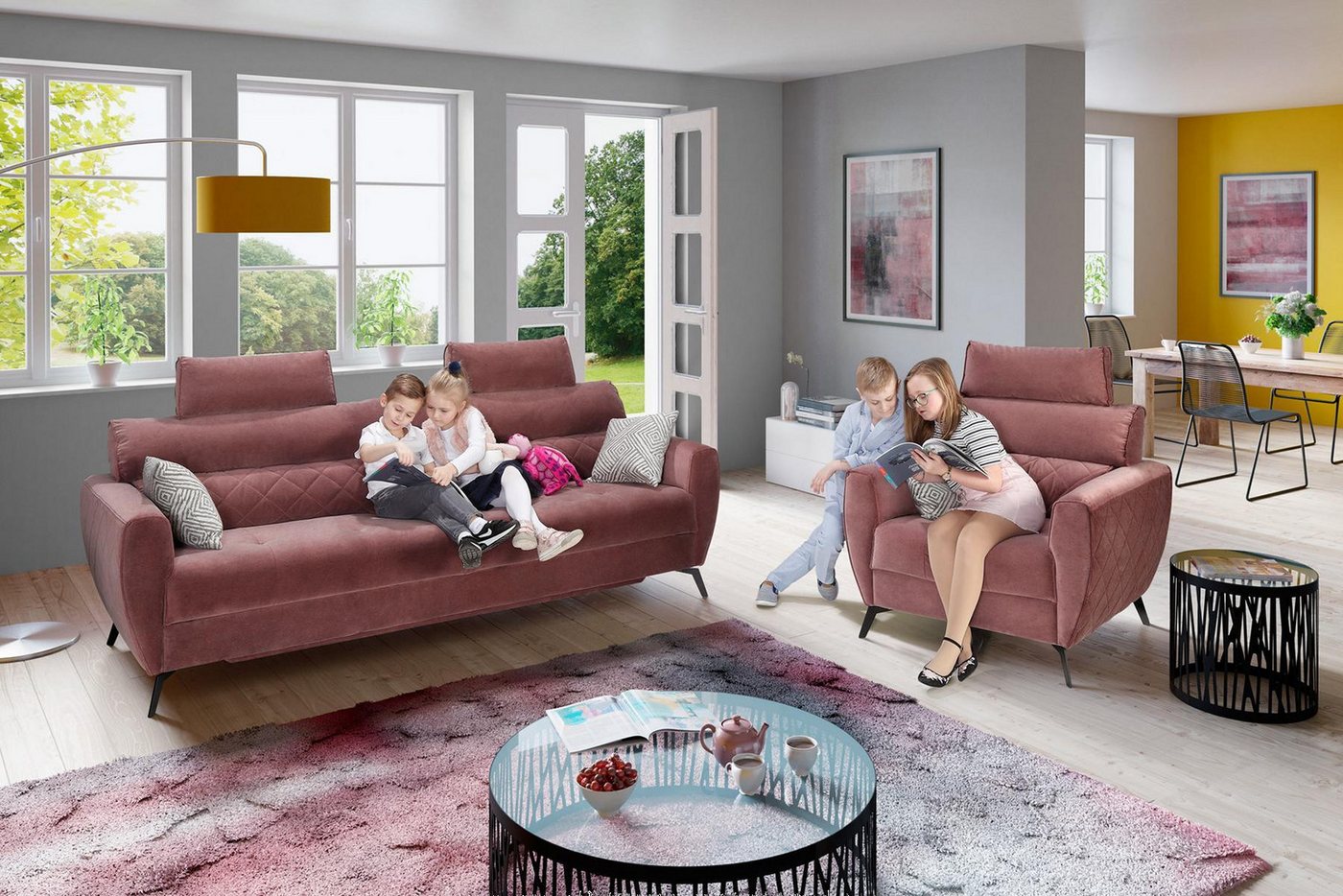 JVmoebel Sofa Sofagarnitur 3+1+1 Sitzer Stoff Design Couch Polster Sofas Mo günstig online kaufen