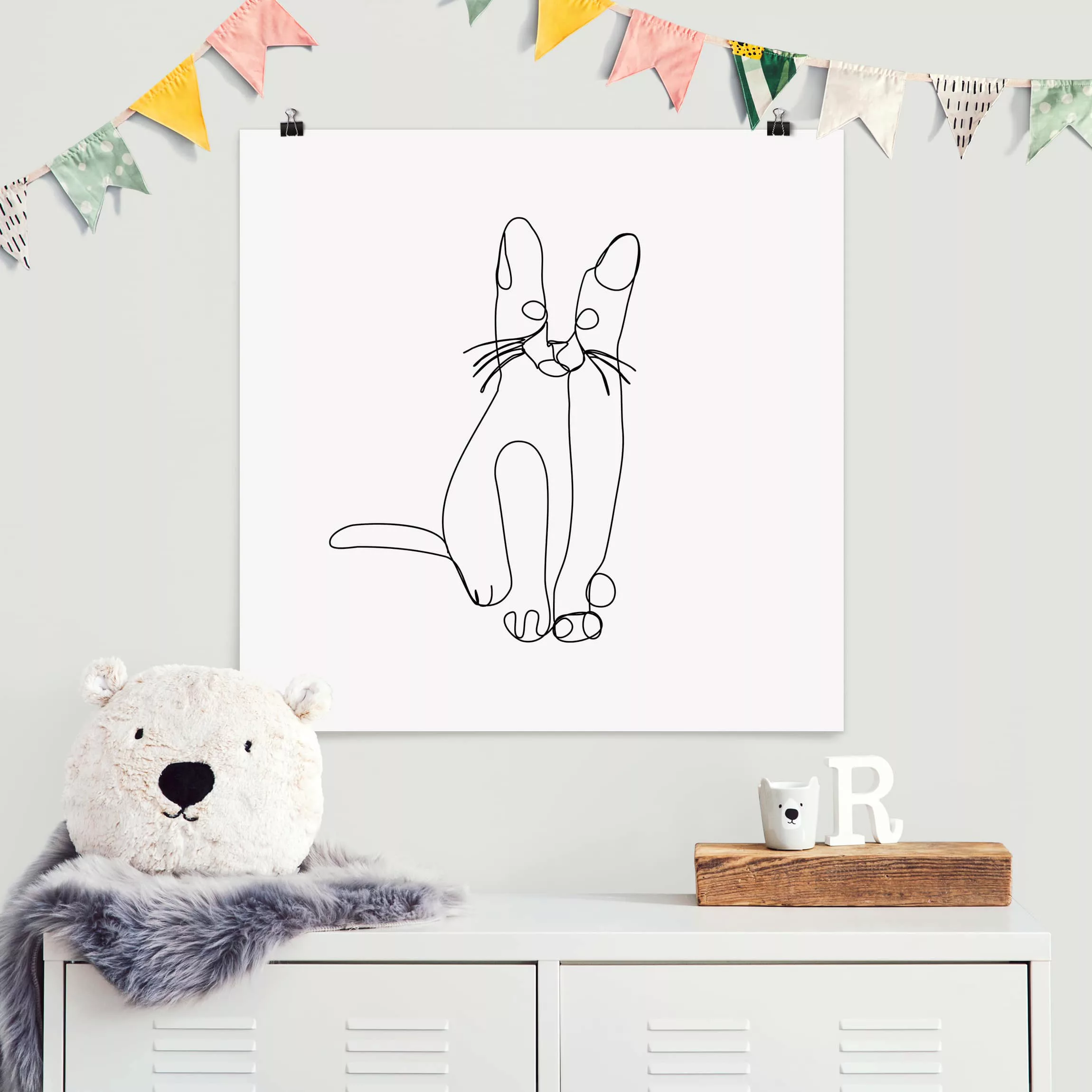 Poster - Quadrat Katze Line Art günstig online kaufen