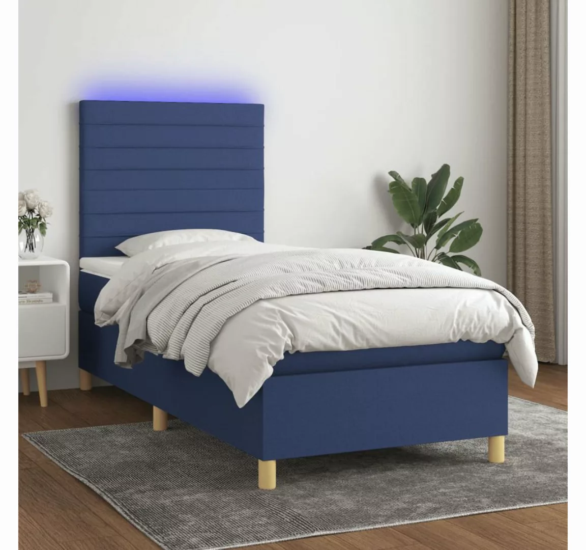 vidaXL Boxspringbett Boxspringbett mit Matratze LED Blau 100x200 cm Stoff B günstig online kaufen