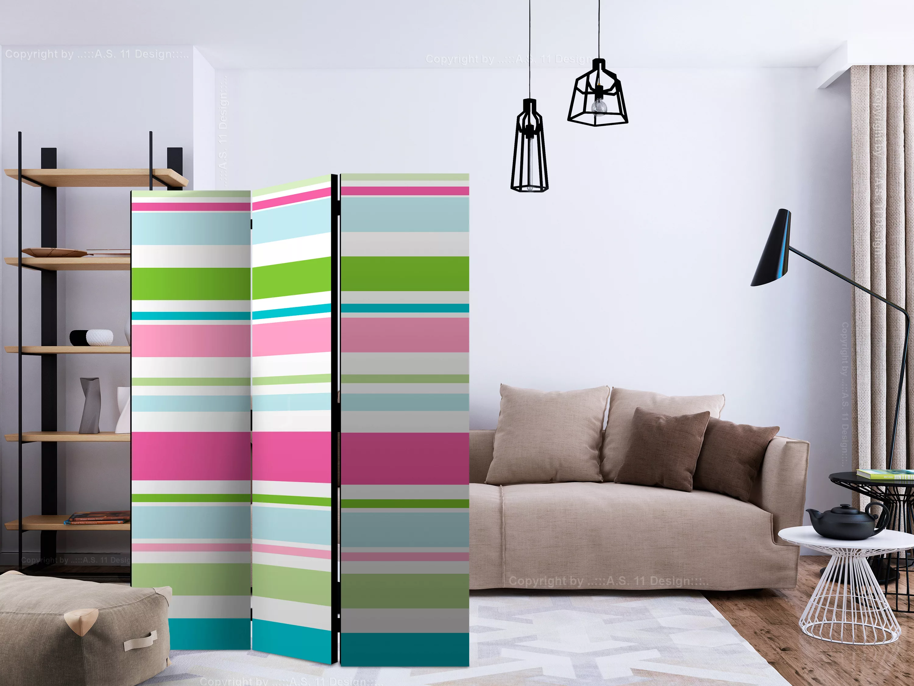 3-teiliges Paravent - Bright Stripes [room Dividers] günstig online kaufen