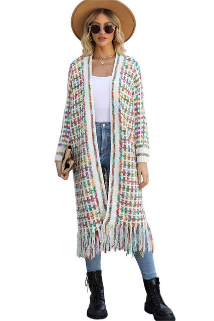 Mayou Longstrickjacke Damen Lange Strickjacke mit Fransen Mode Bunte Langar günstig online kaufen