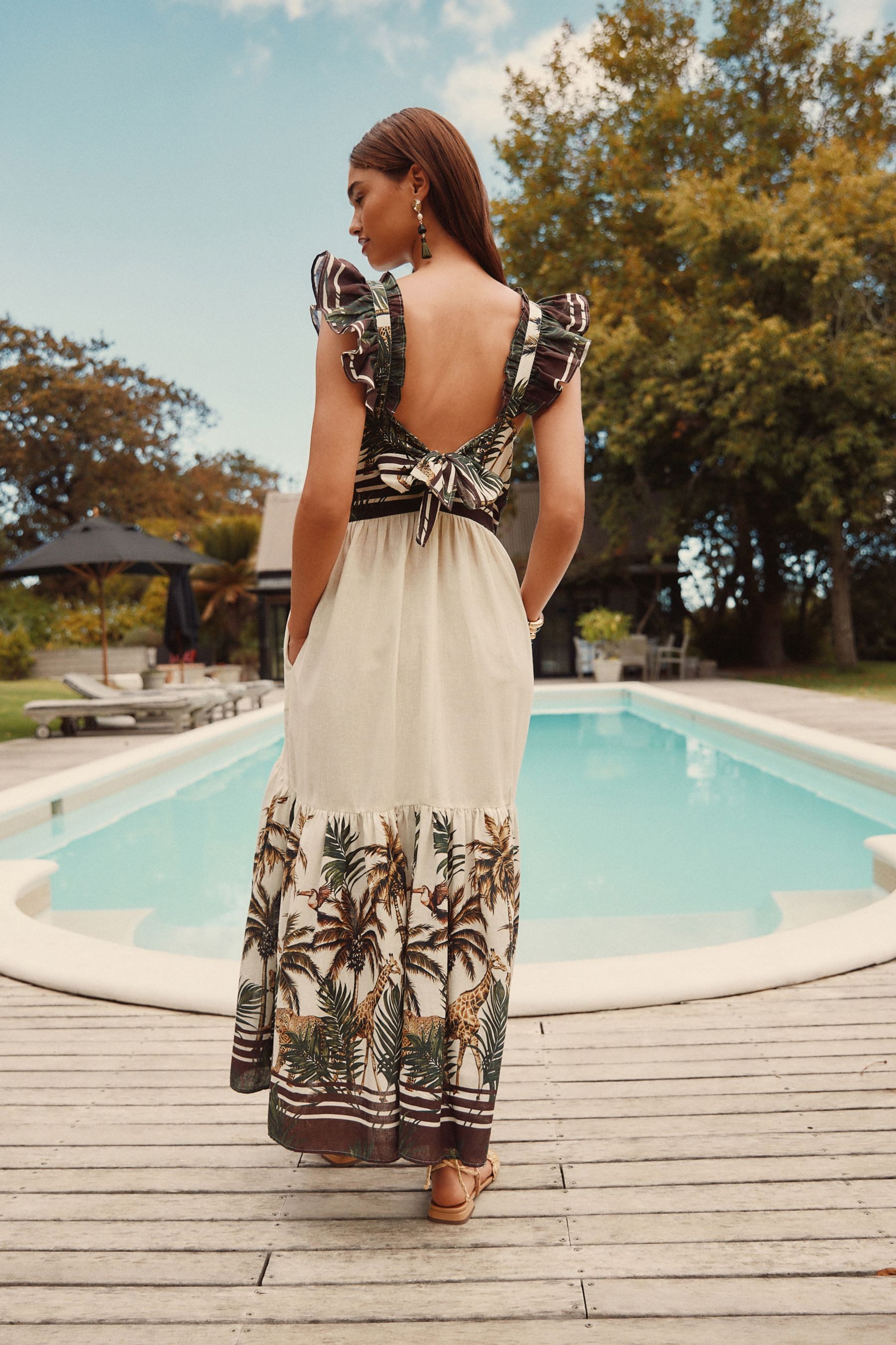 Next Maxikleid Boho-Maxikleid mit Flatterärmeln, Kurzgröße günstig online kaufen